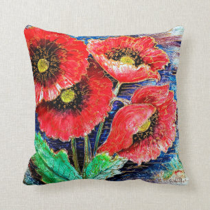 Poppies Watercolor Throw Pillow