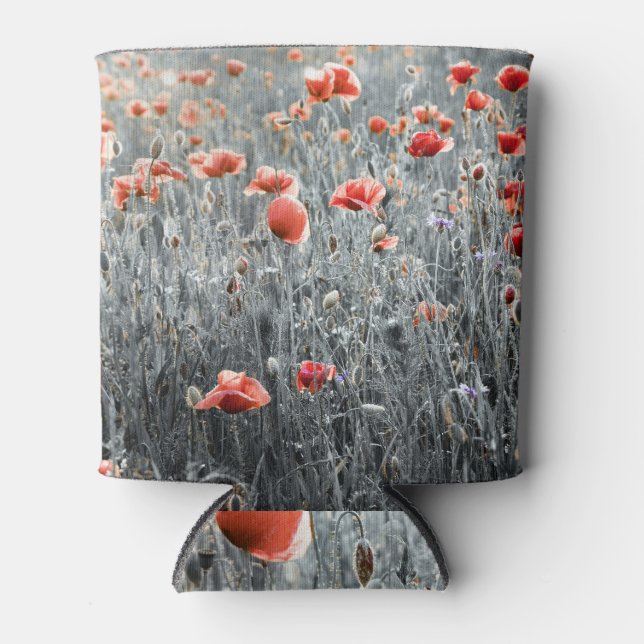 Poppies: Wildflower Rustic Charm. Can Cooler (Front)