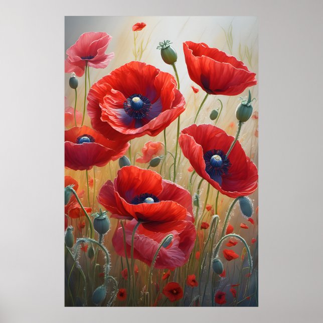Poppies Wildflowers Wall Art Living Room Decor (Front)