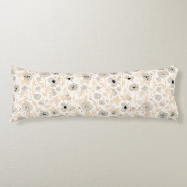 Poppies Yellow Gold Grey Blue Watercolor Body Pillow (Front)