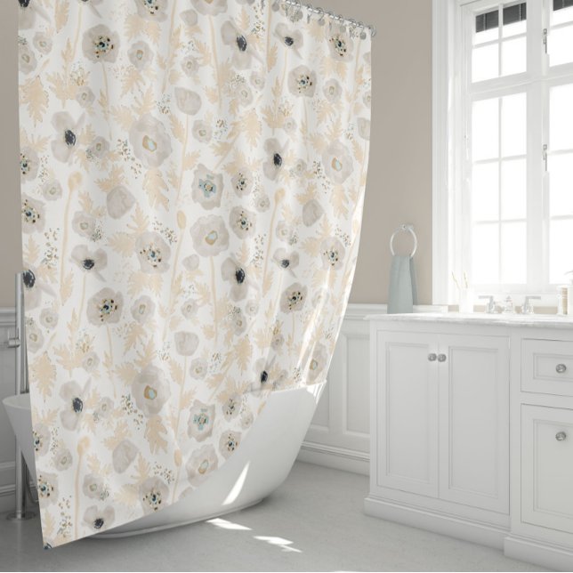 Poppies Yellow Grey Watercolor Floral Print (Poppies Yellow Gray Watercolor Floral Print Shower Curtain from Studio Posies)