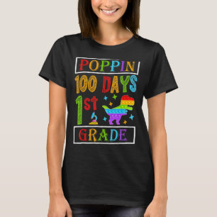 Poppin 100 Days 1st Grade Dinosaur Elementary Kid  T-Shirt