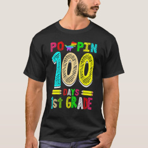 Poppin 100 Days 1st Grade Dinosaur Primary School T-Shirt