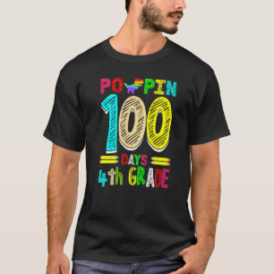Poppin 100 Days 4th Grade Dinosaur Primary School T-Shirt