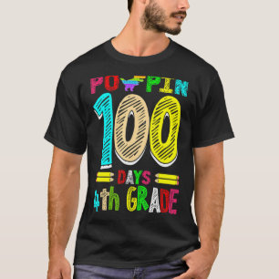 Poppin 100 Days 4th Grade Dinosaur Primary School  T-Shirt