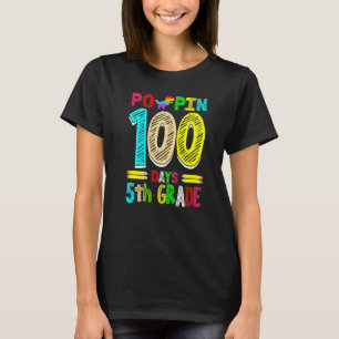Poppin 100 Days 5th Grade Dinosaur Primary School T-Shirt