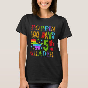 Poppin 100 Days 5th Grader School Dinosaur Kid T-R T-Shirt