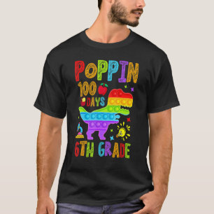 Poppin 100 Days 6th Grade Primary School Dino Kid  T-Shirt