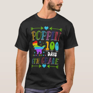 Poppin 100 Days 6th Grade Primary School Kid Dino T-Shirt