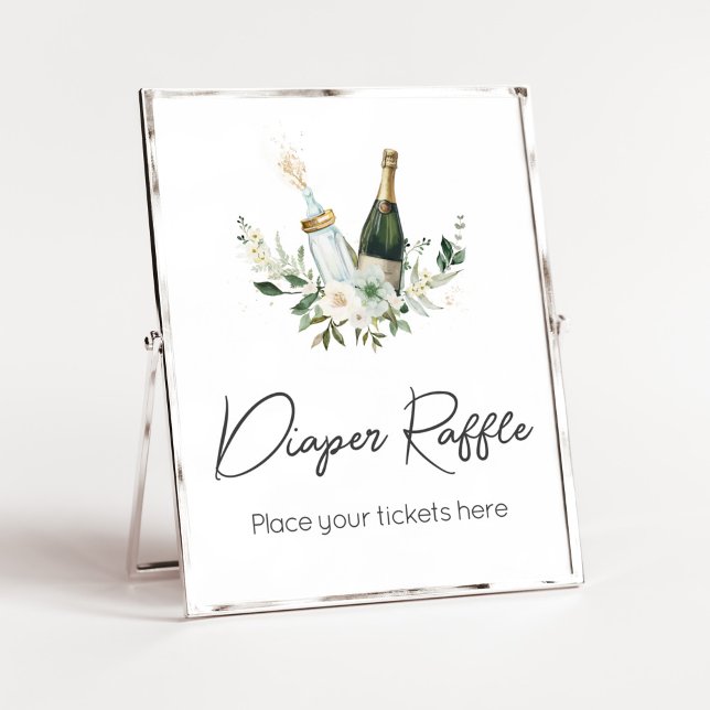 Poppin' Baby Bottles Baby Shower Diaper Raffle Poster (Poppin' Bottles Baby Shower Diaper Raffle Sign)