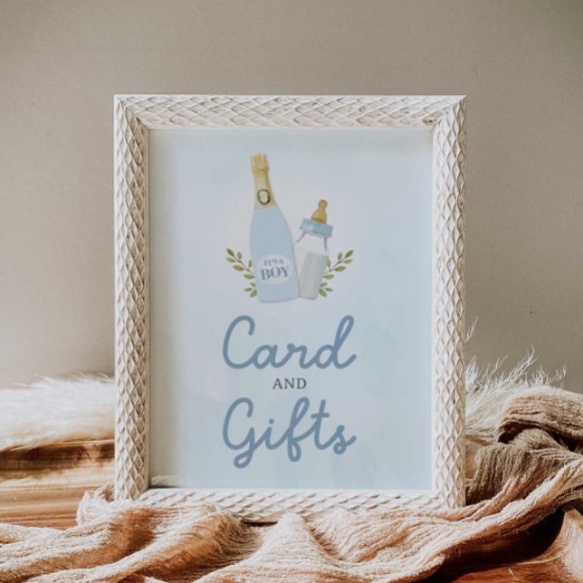 Poppin Bottles Boy Baby Shower Cards and Gifts Poster (Poppin bottles Cards and Gifts Sign)