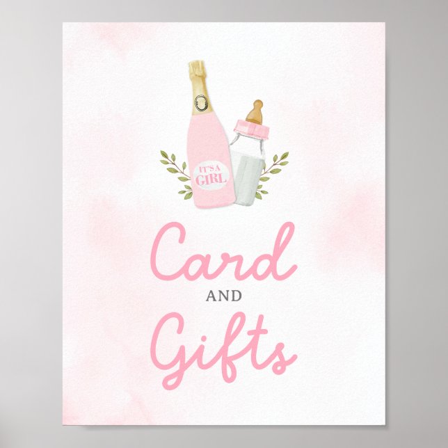 Poppin Bottles Girl Baby Shower Cards and Gifts Poster (Front)