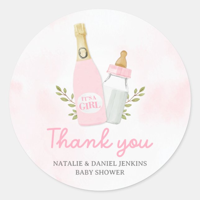 Poppin Bottles Girl Baby Shower Favour Classic Round Sticker (Front)