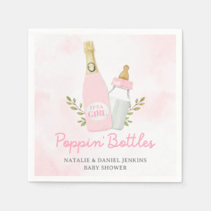 Poppin Bottles Girl Baby Shower Pink Paper Napkin