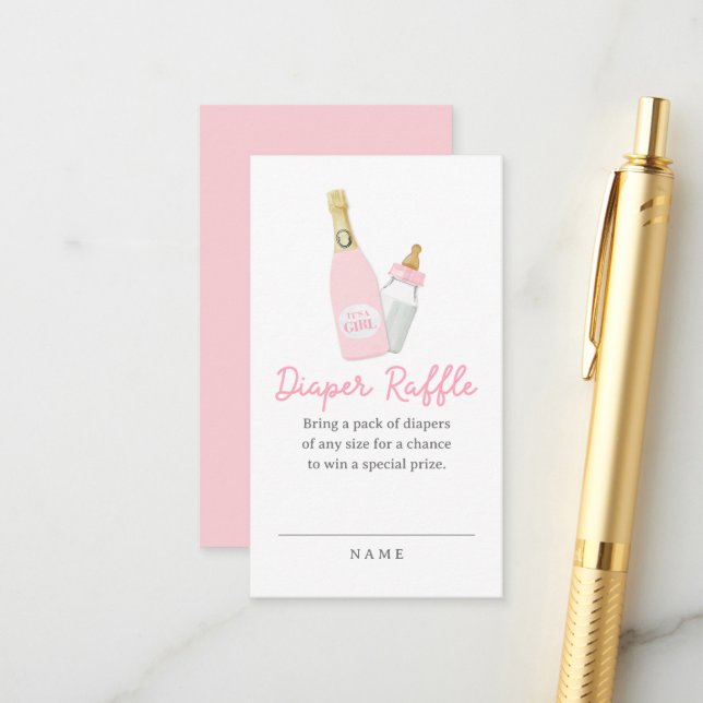 Poppin Bottles Girl Pink Baby Shower Diaper Enclosure Card (Front/Back In Situ)
