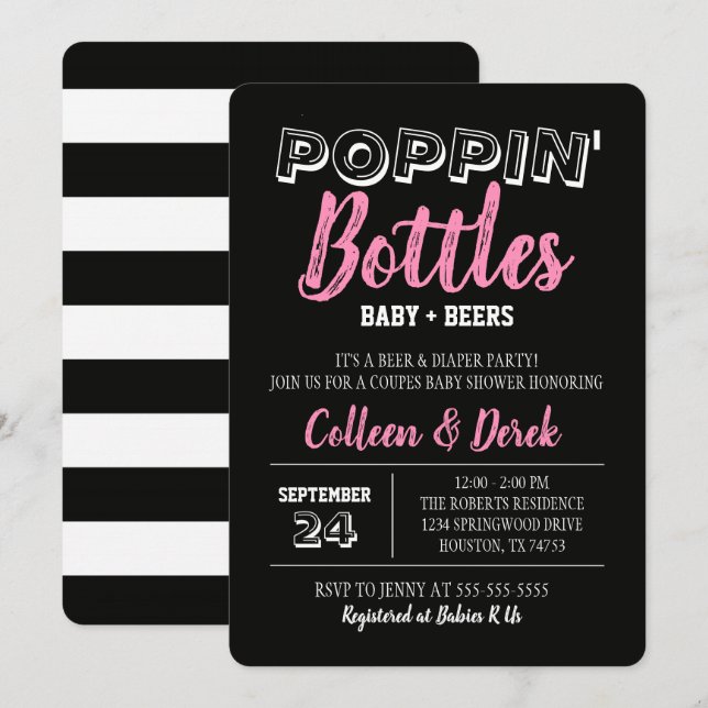 Poppin' Bottles Pink Baby Shower Invitation  (Front/Back)