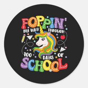 Poppin My Way Through 100 Days Of School Unicorn Classic Round Sticker
