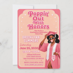 Poppin Out With Honours Black Girl Pink Graduation Invitation