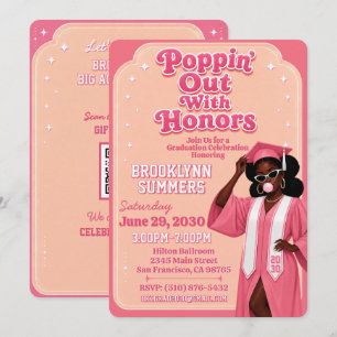 Poppin Out With Honours Black Girl Pink Graduation Invitation