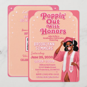 Poppin Out With Honours Pink Bubblegum Graduation Invitation