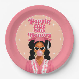 Poppin’ Out with Honours Pink Bubblegum Graduation Paper Plate