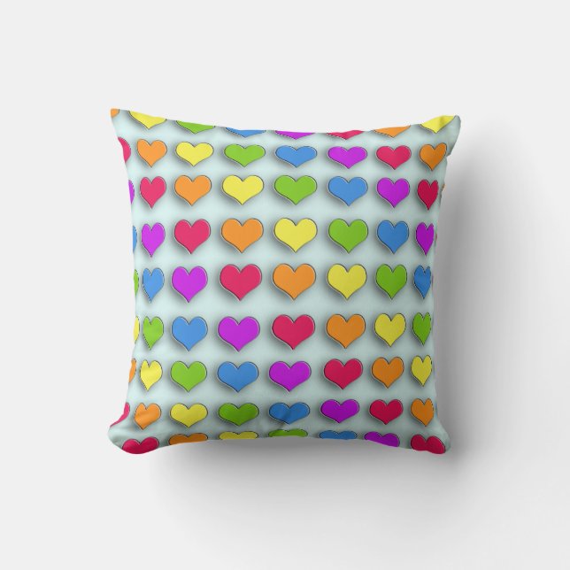 Poppin Retro Hearts Throw Pillow (Front)