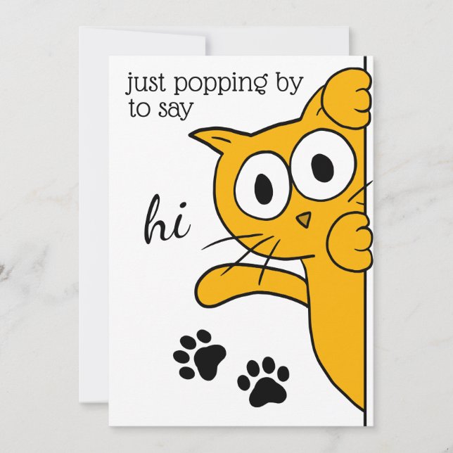 Popping by To Say Hi Cat Flat Greeting Card (Front)