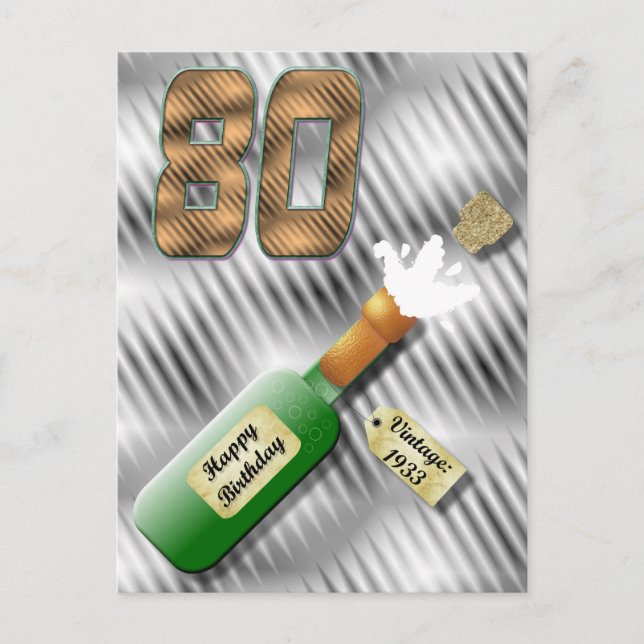 Popping Champagne Bottle 80th Birthday Postcard (Front)