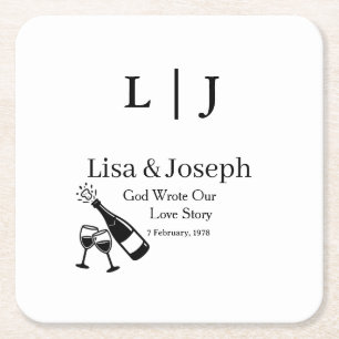 Popping Champagne &Toasting Glasses Party Wedding Square Paper Coaster
