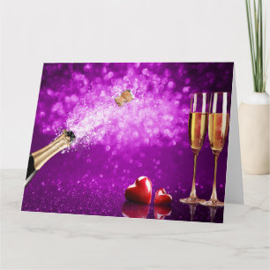 Popping Cork Champagne Bottle & Glasses Card