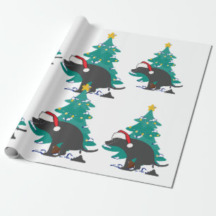 Popping Dog under the Christmas Tree Wrapping Paper