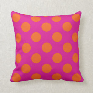 Popping Pink and Orange Polkadots Throw Pillow