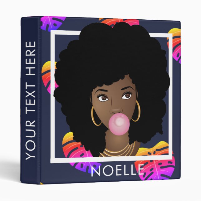 Popping Pink Gum, Tropical Navy Blue Binder (Front/Spine)