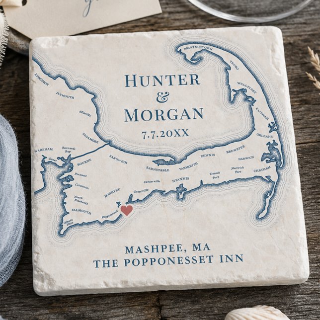 Popponesset Inn Wedding Favour Cape Cod Map Stone Coaster (Popponesset Inn Wedding Favor Cape Cod Map Stone Coaster Gift by Coastal Map Designs.png)
