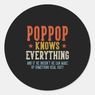 Poppop knows everything father's day retro vintage classic round sticker