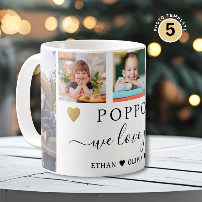 Poppop We Love You Grandkids 5 Photo Collage Coffee Mug (Creator Uploaded)