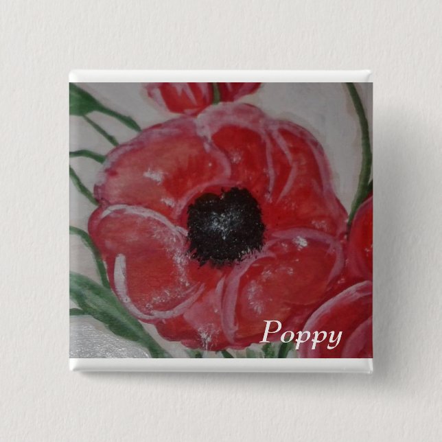 Poppy 2 Inch Square Button (Front)