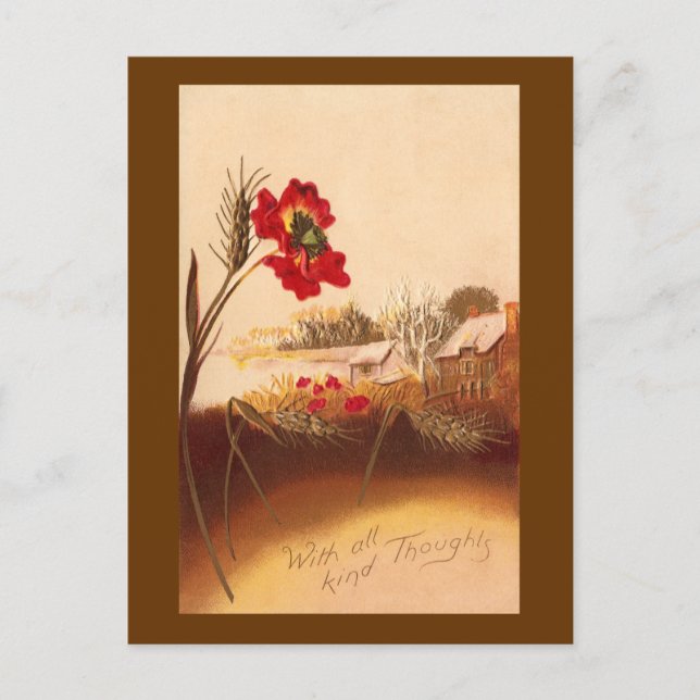 Poppy and Wheat Vintage Autumn Postcard (Front)