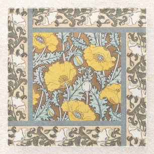 Poppy Art Illustration Flower Nouveau Glass Coaster