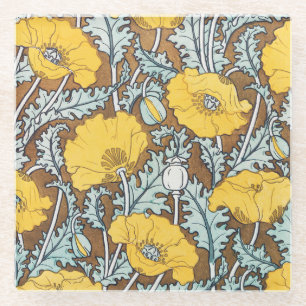 Poppy Art Illustration Flower Nouveau  Glass Coaster