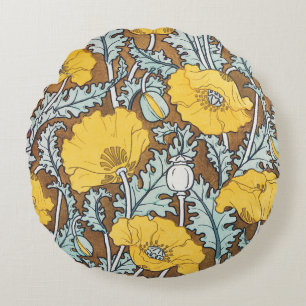 Poppy Art Illustration Flower Nouveau Round Pillow