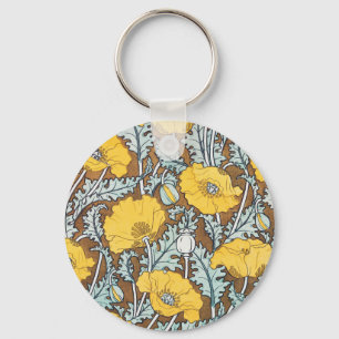 Poppy Art Illustration Flower Pattern Keychain