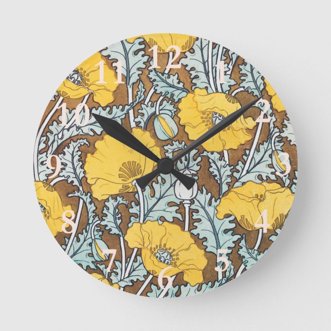 Poppy Art Illustration Flower Pattern Round Clock (Front)