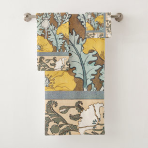 poppy art illustration yellow flower bath towel set