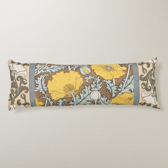 poppy art illustration yellow flower body pillow (Back)