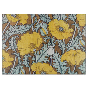 poppy art illustration yellow flower cutting board