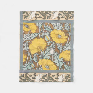 poppy art illustration yellow flower fleece blanket
