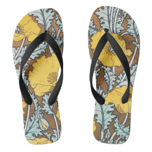 poppy art illustration yellow flower flip flops