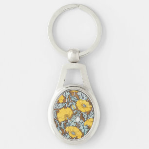 poppy art illustration yellow flower keychain