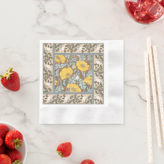 poppy art illustration yellow flower napkin (Insitu)